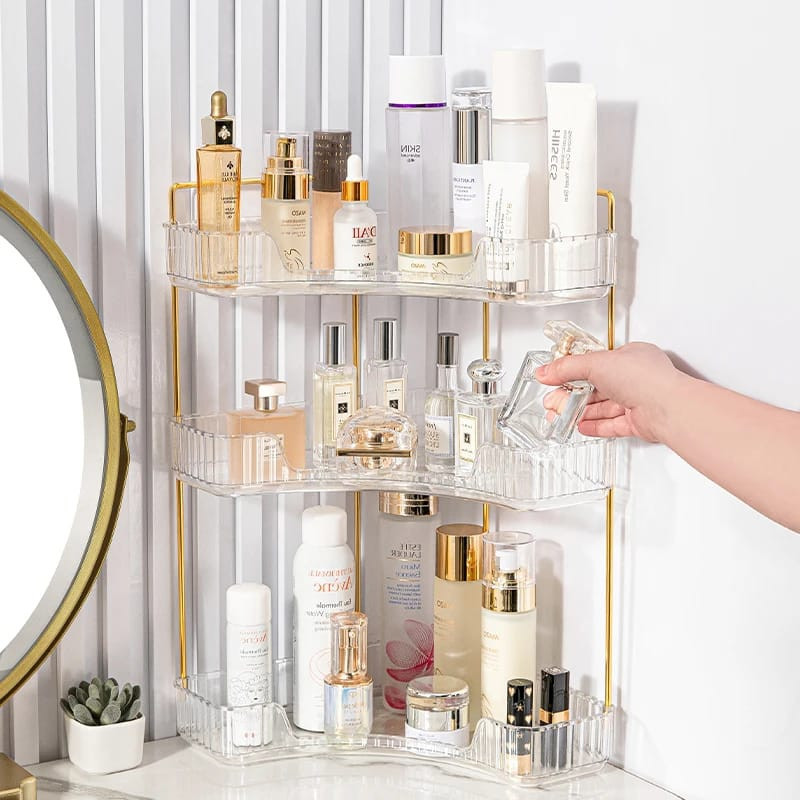 3 Layer Corner Makeup Storage Shelf – Space Saving Vanity Organizer