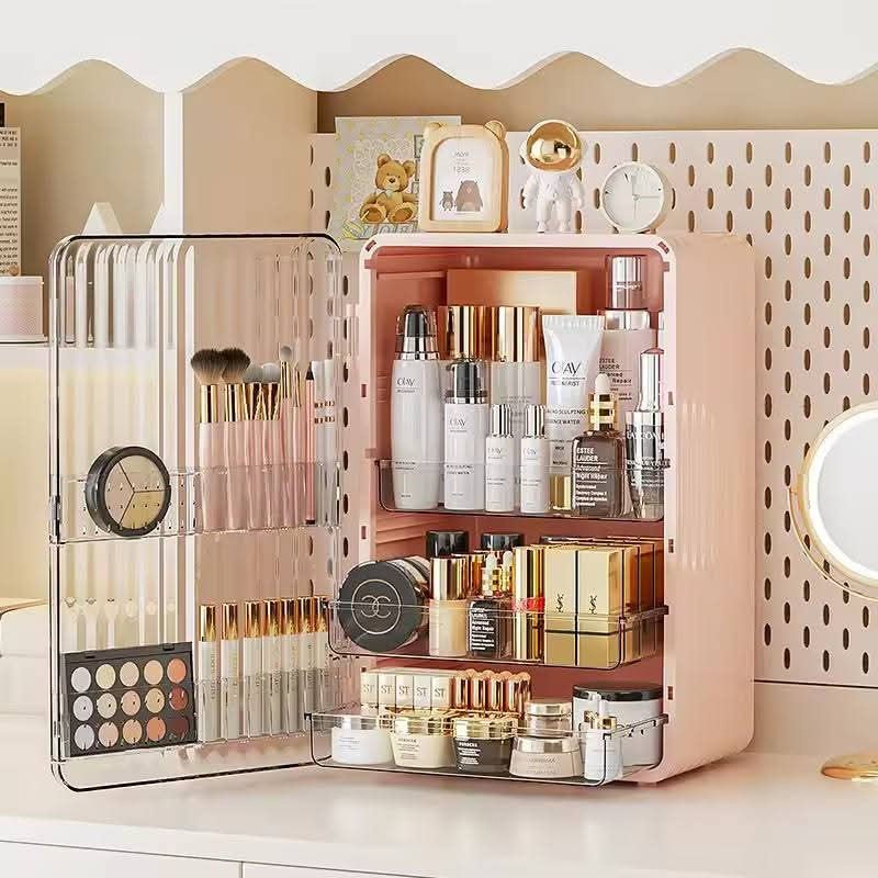 Plastic & Acrylic Cosmetic Organizer Box with Transparent Pink Design