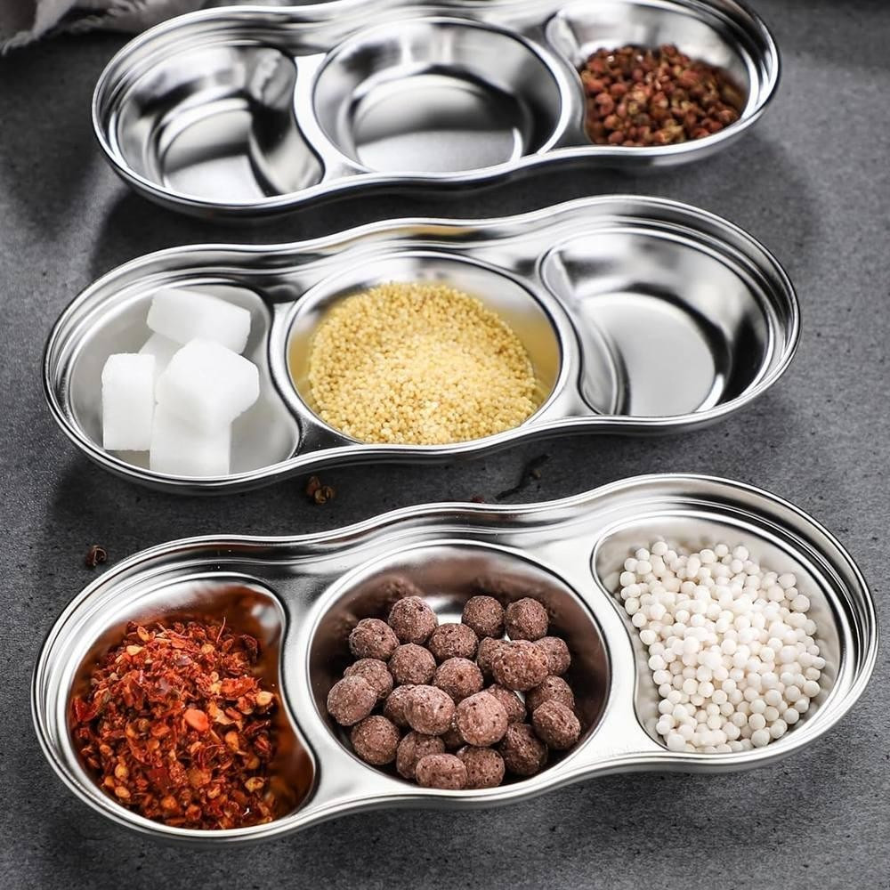 3 Grid Stainless Steel Sauce Pot – Multi Compartment Serving Bowl