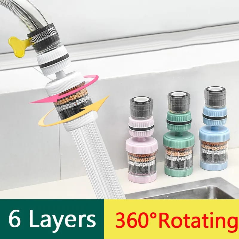 360° Rotating Tap Water Filter – 6 Layer Faucet Purifier for Clean Water