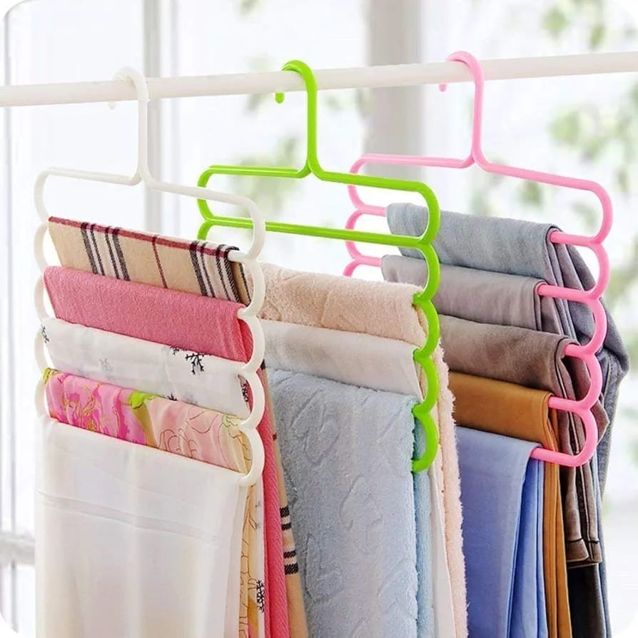 5 Layer Multi-Purpose Pants & Scarf Hanger – Space Saving Closet Organizer (3 Pcs Set)