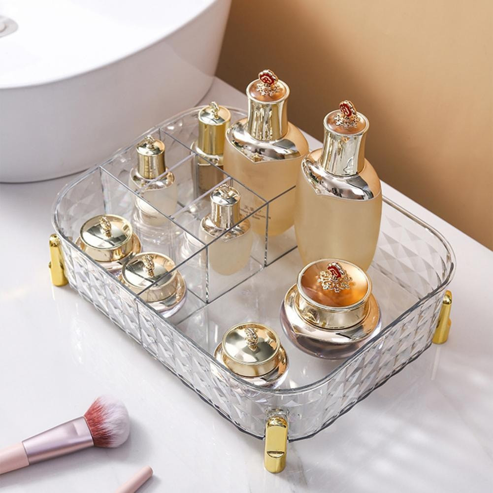 Transparent Multi-Grid Storage Box – Skincare & Cosmetic Organizer