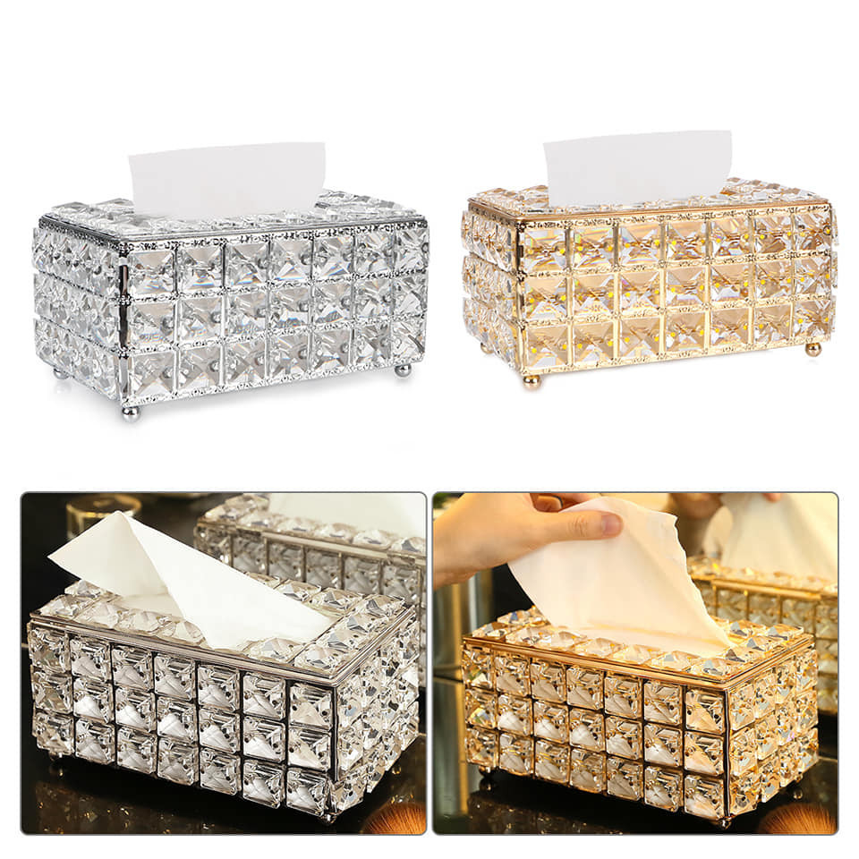 Royal Luxury Crystal Glass Tissue Box Holder – Elegant Table Decor