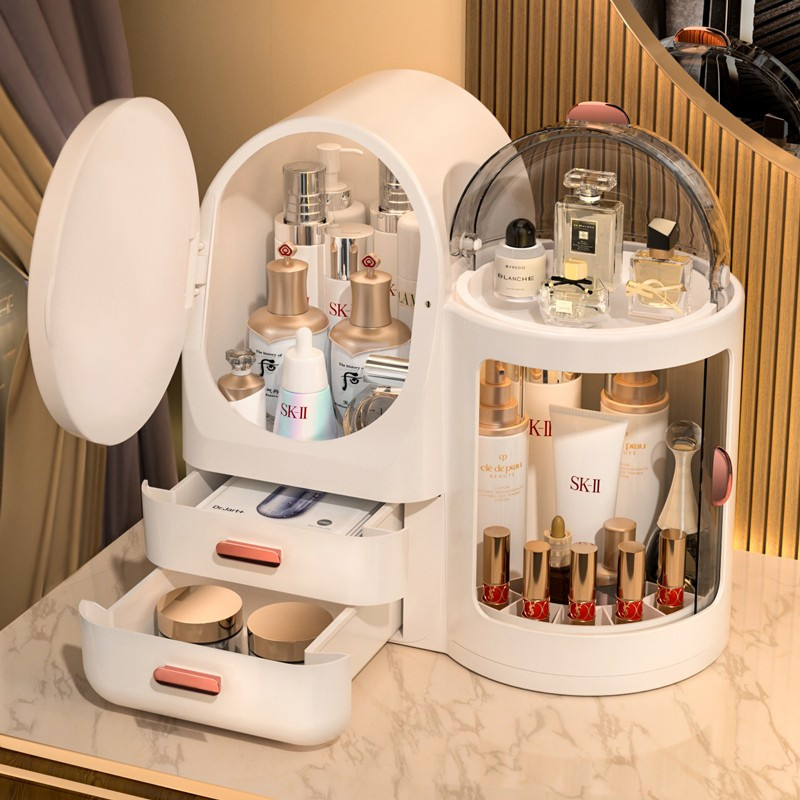 Premium High-Quality Dustproof LED Makeup Organizer Box with Mirror for Dressing Table