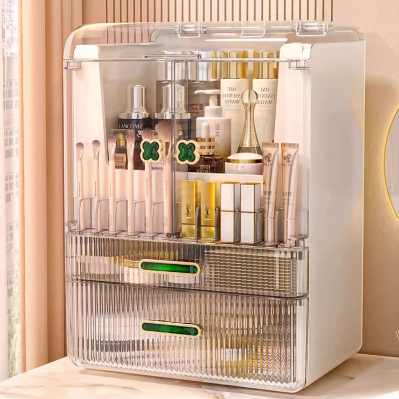 Premium Dustproof Makeup Organizer Box with Lid – Modern Desktop Cosmetic Storage