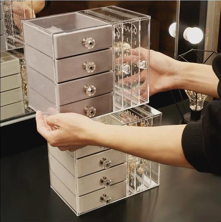 Clear Jewellery Display Organizer – Acrylic Jewelry Storage Box with Velvet Drawer