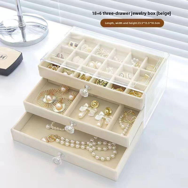 3 Drawers Velvet Jewelry Organizer Box – Elegant Multi-Compartment Storage Case